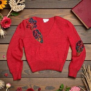 Adolph Schuman for Lilli Ann Vintage Sweater Floral Appliqué S Small M Medium 10